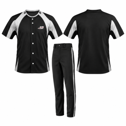 Custom Sublimated Baseball Uniform Set – Black & White Button-Down Jersey and Pants